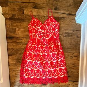 Red Lace Mini Dress with Spaghetti Straps